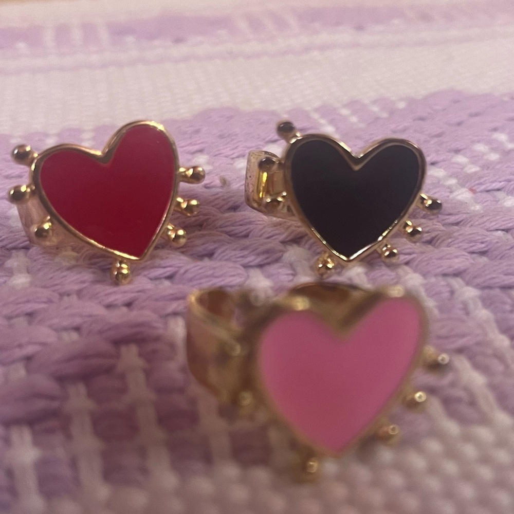 3 brass heart enamel rings